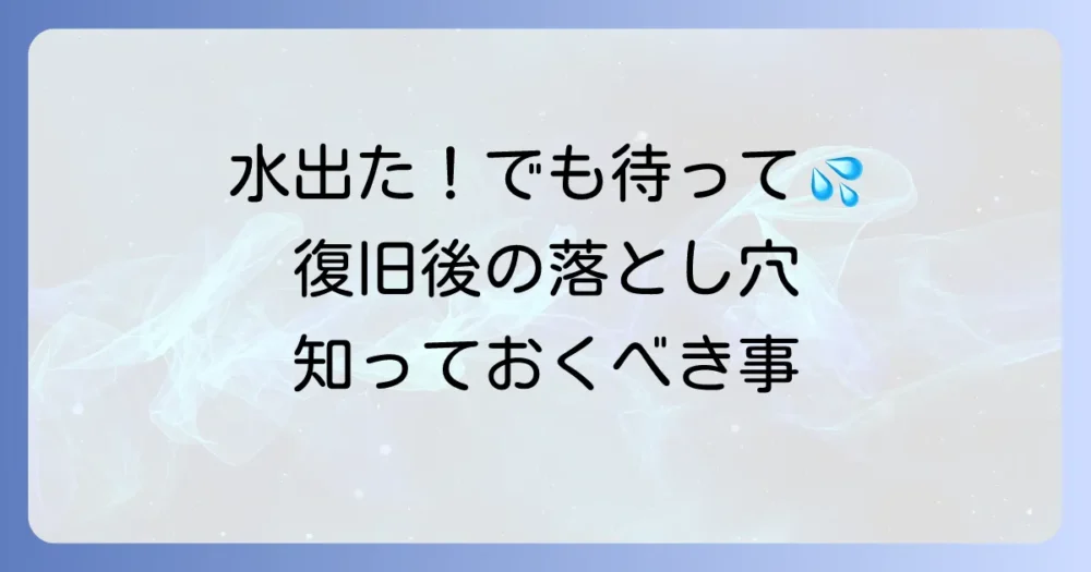【断水復旧後】慌てて使わないで!やるべきことと注意点