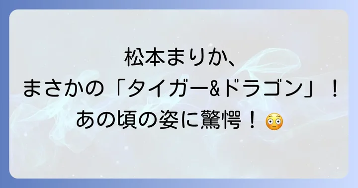 ドラマ「タイガー&ドラゴン」の基本情報と松本まりかの立ち位置