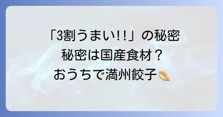 餃子の満州冷凍餃子の魅力とは？「3割うまい!!」の秘密