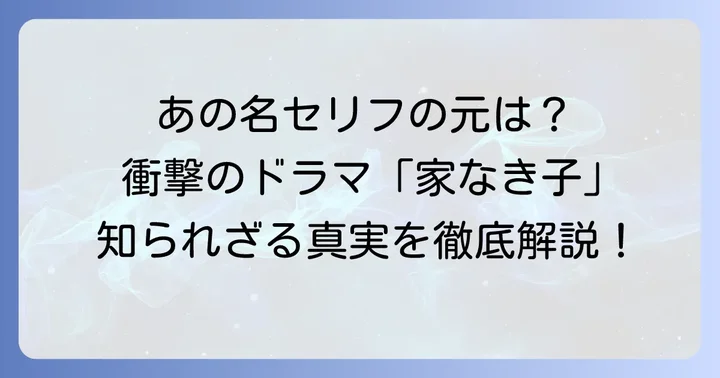 「姉さん、事件です」の元ネタは伝説のドラマ「家なき子」