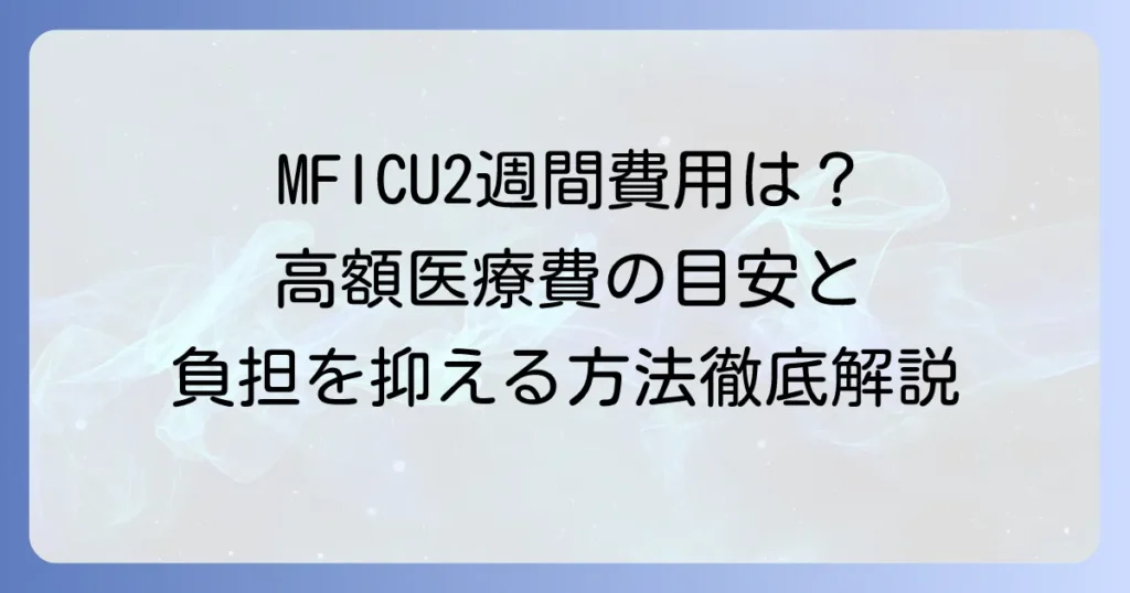 MFICUに2週間入院した場合の費用はいくら？高額な医療費の目安と負担を抑える方法を徹底解説